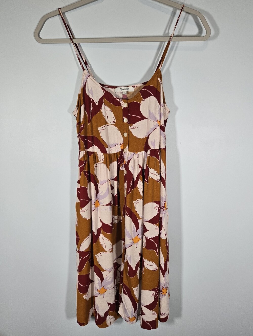 Madewell Floral Button Front Mini Dress Women's Small Mustard Burgundy Sundress